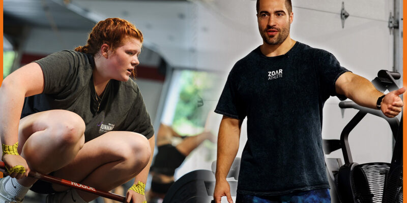 CrossFit coach guiding an athlete through a training session like a mountain sherpa